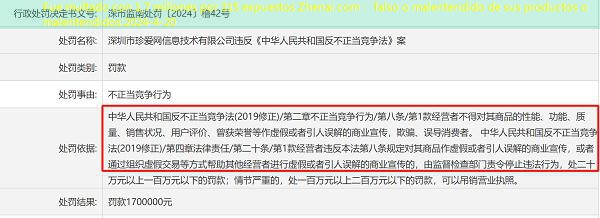 Fue multado con 1,7 millones por 315 expuestos Zhenai.com： falso o malentendido de sus productos o malentendidos